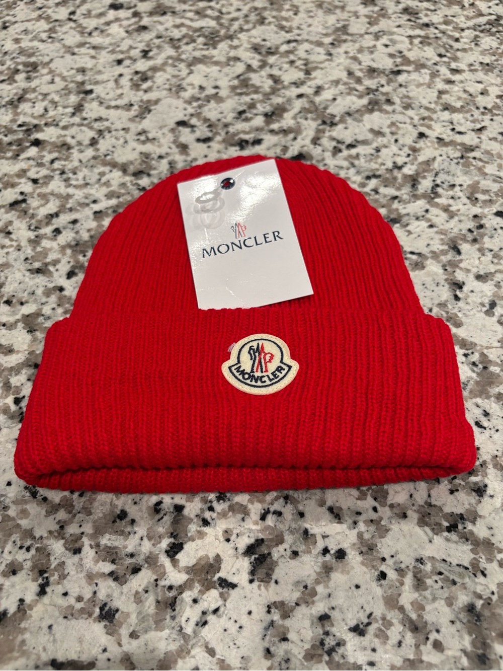 Moncler Kids Bright Red Ribbed Cuffed Beanie